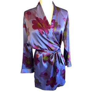 Early 2000s Victoria's Secret Purple Floral Silky Satin Robe Size One Size